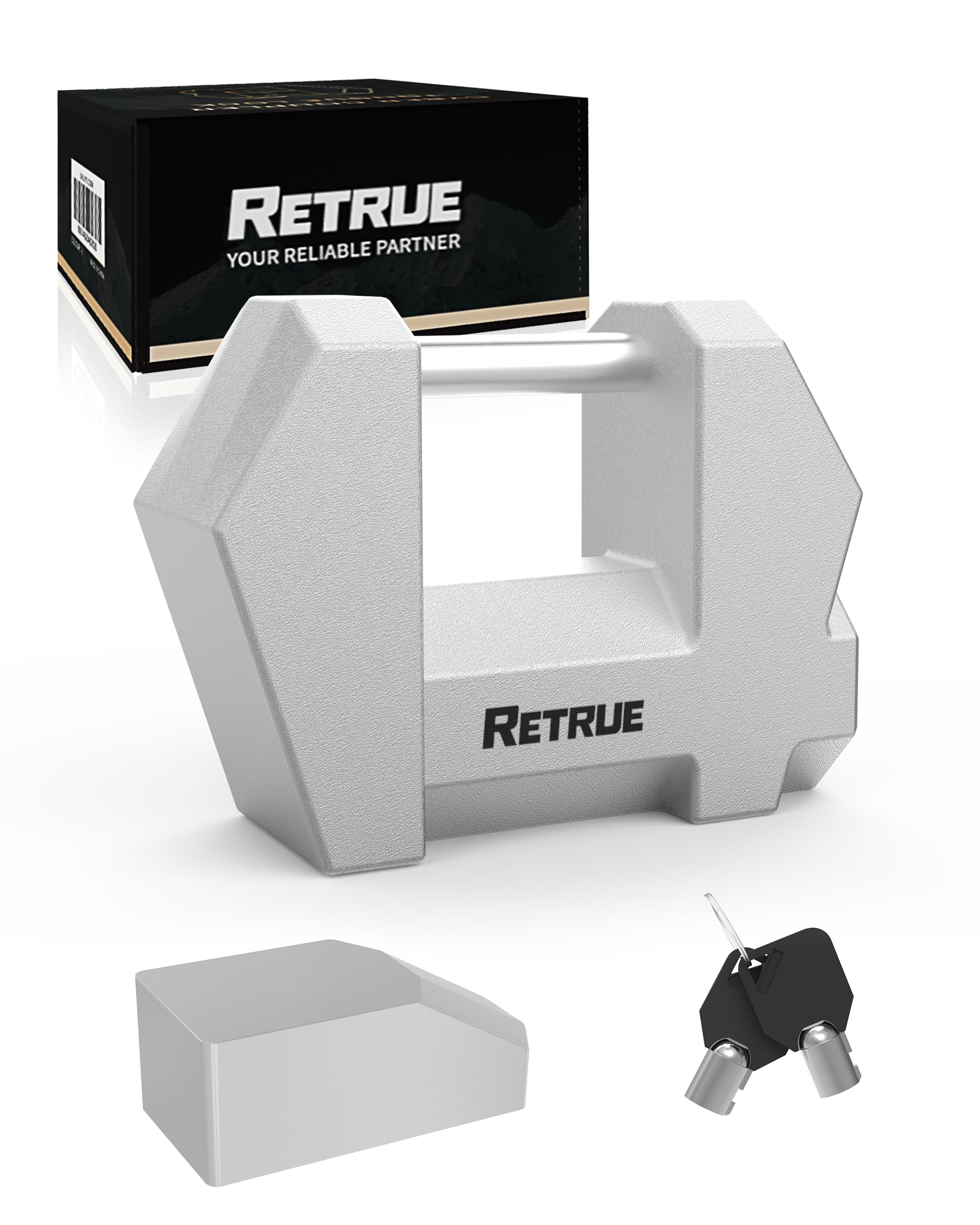 RETRUE Cyber Lock with heavy-duty steel body securing a trailer coupler.