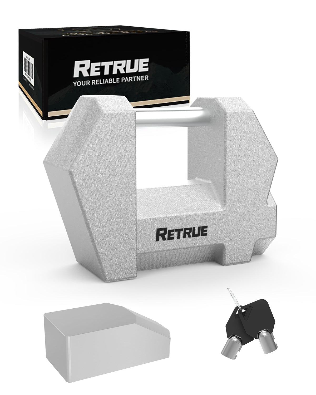 RETRUE Cyber Lock with heavy-duty steel body securing a trailer coupler.