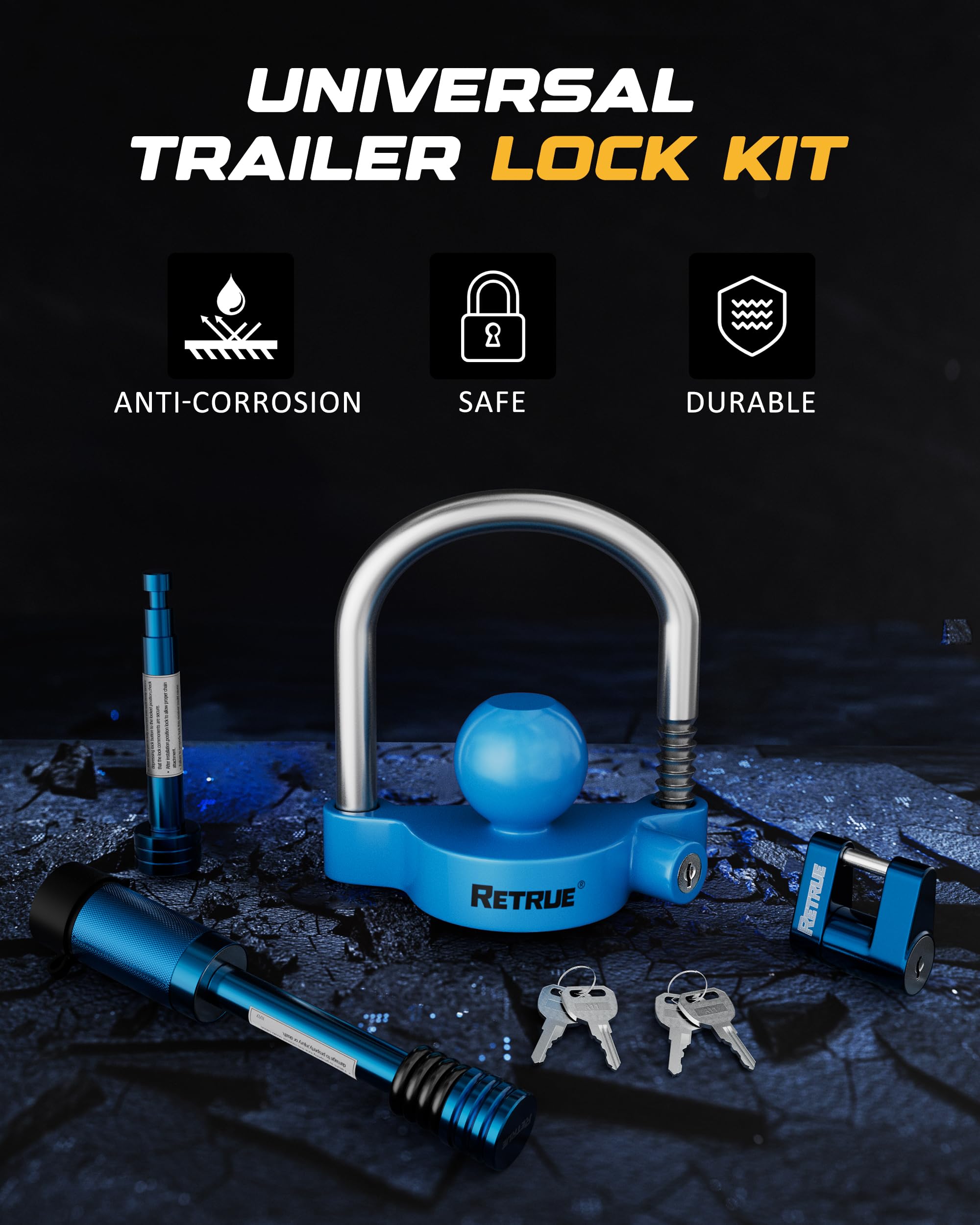 RETRUE dual hitch pin lock 1/2 inch for versatile compatibility.
