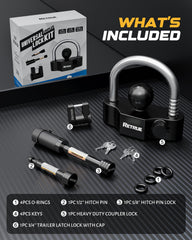 RETRUE hitch receiver lock with 5/8-inch pin and 3-1/2-inch length for secure mounting.