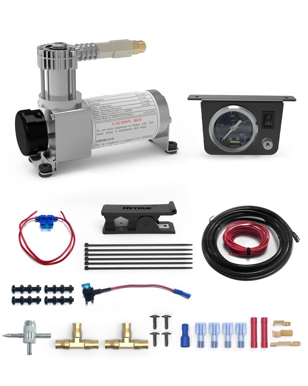 Retrue onboard air compressor system front view for universal truck fit and quick inflation