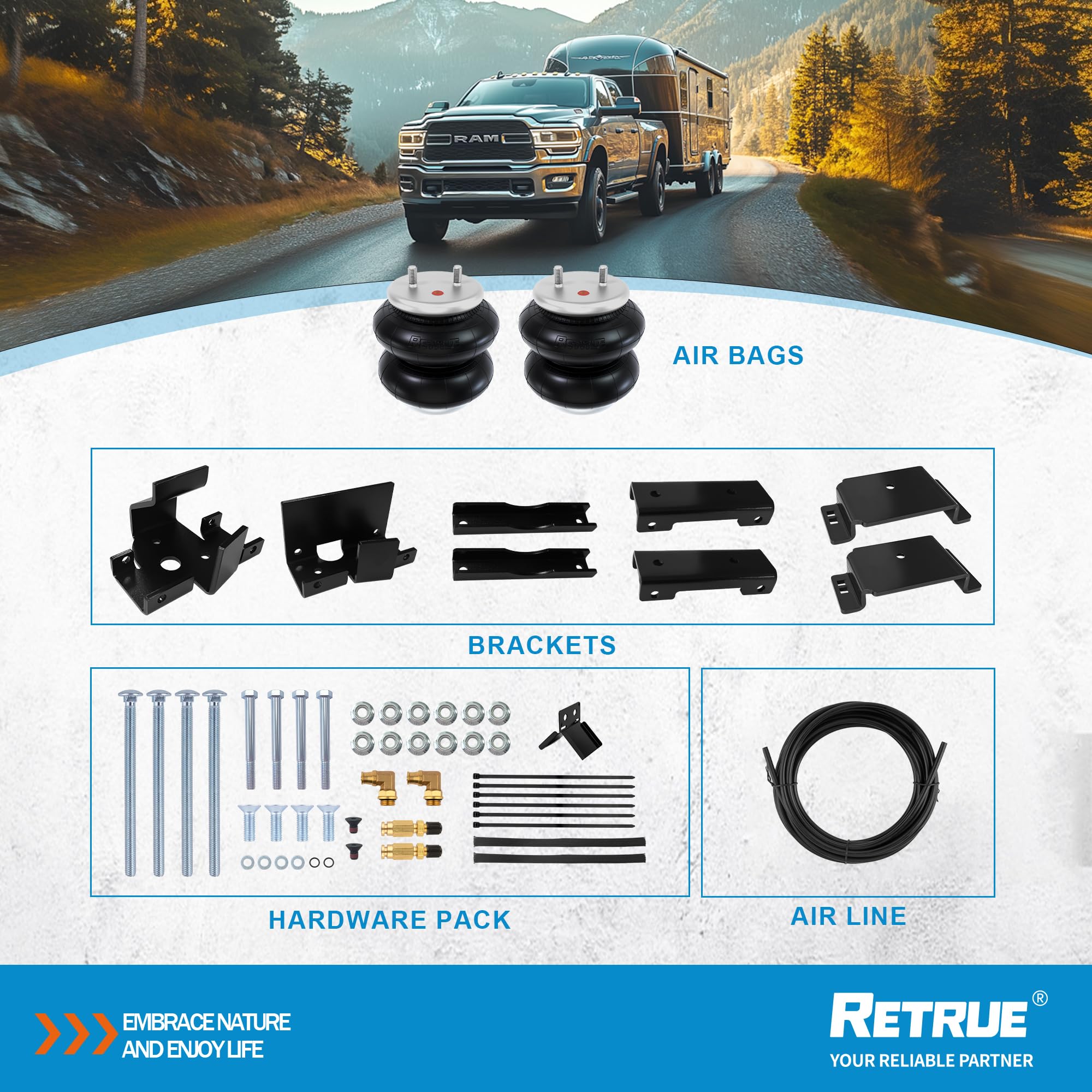 RETRUE air bags enhance towing stability and vehicle balance during turns.