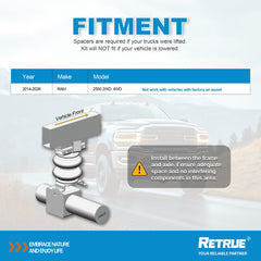 RETRUE RAM 2500 air bags delivering load leveling for heavy trailers and cargo.