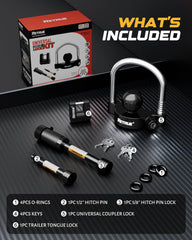 RETRUE dual hitch receiver lock showing two-pin options for secure mounting