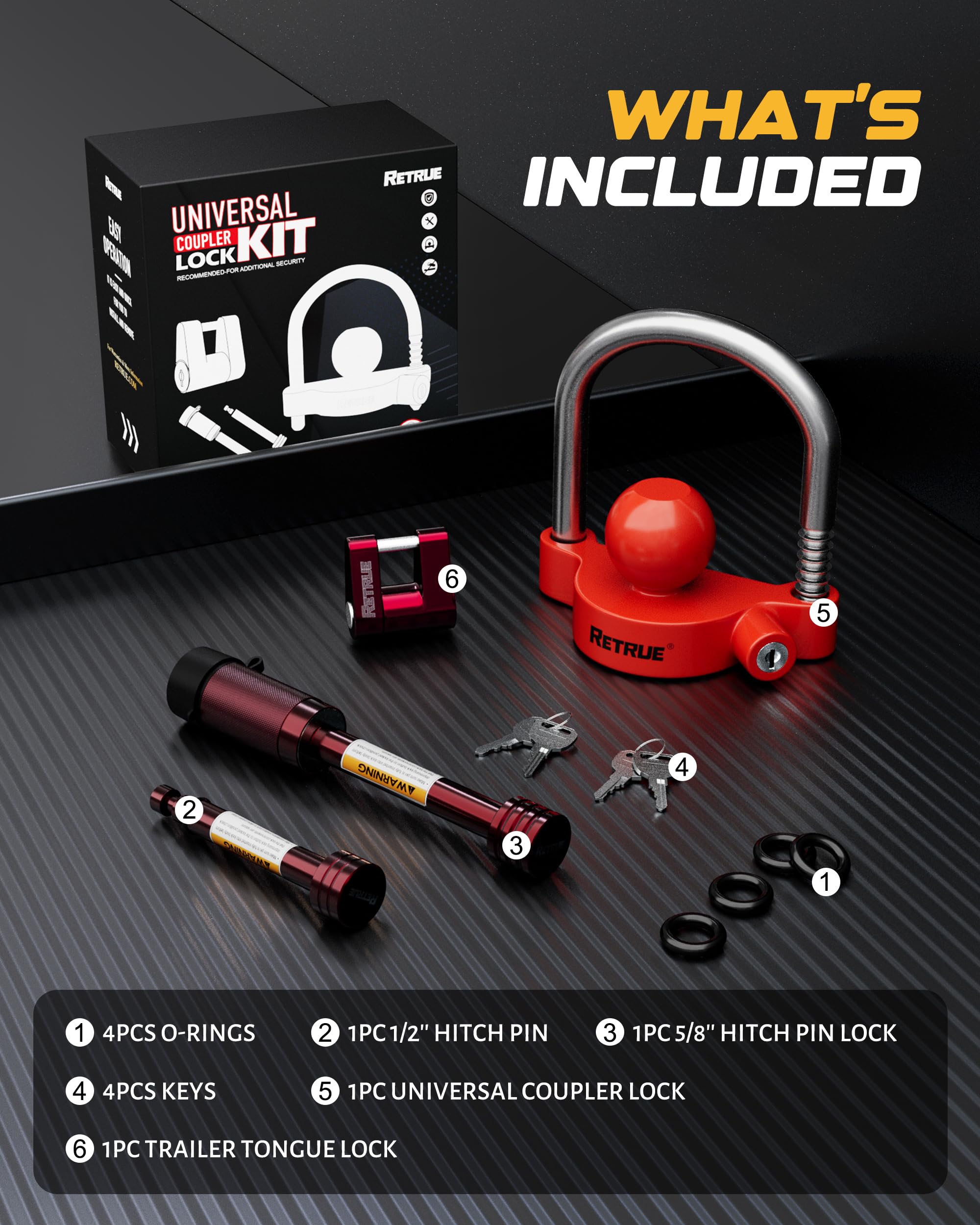Retrue hitch receiver lock shows dual-pin options for secure mounting