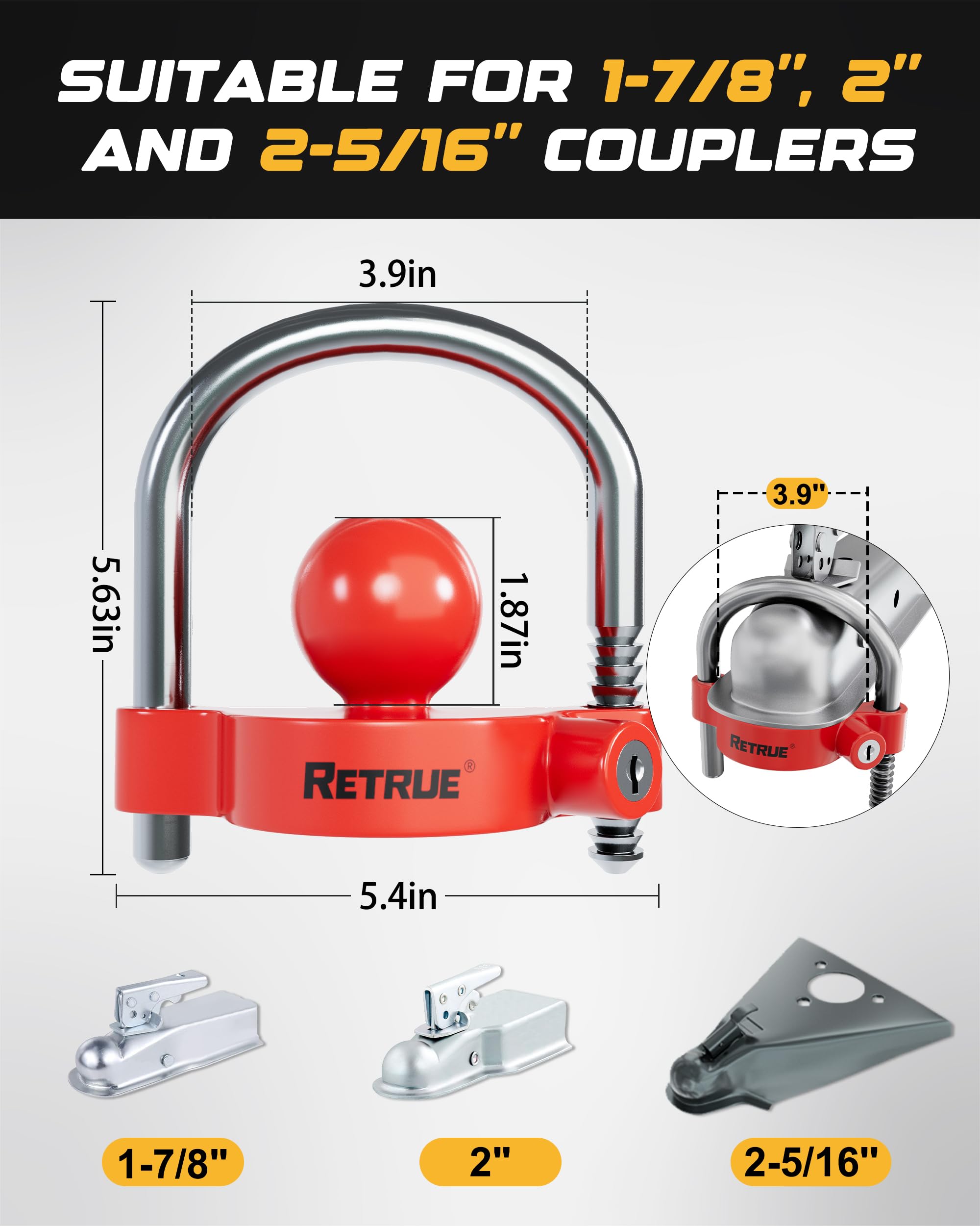 Retrue tongue lock pin secures latch-type couplers against accidental disengagement