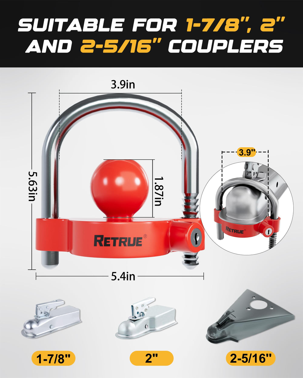 Retrue tongue lock pin secures latch-type couplers against accidental disengagement