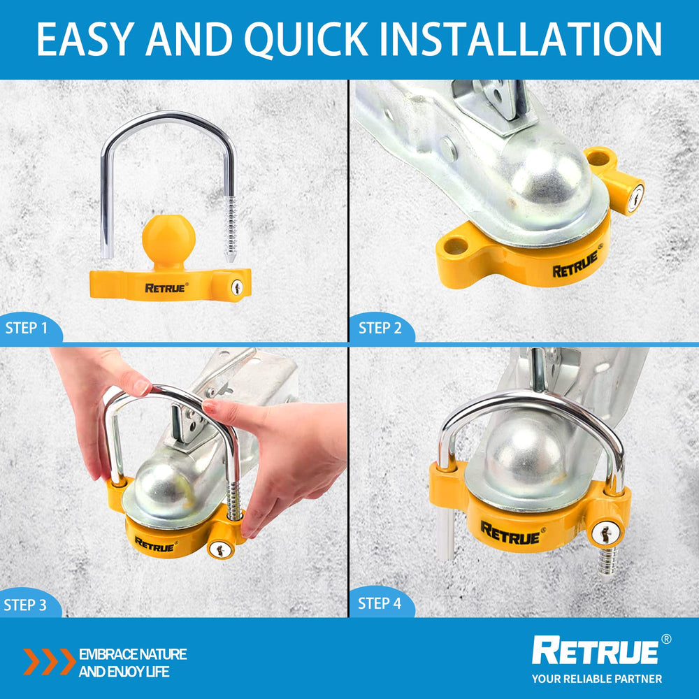 RETRUE lock features an aluminum body for lightweight, durable trailer protection.