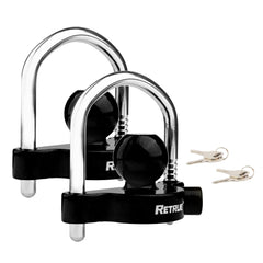 RETRUE universal coupler lock mounted on a hitch shows secure, quick-fit operation.