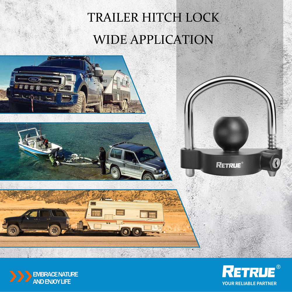 RETRUE lock secured on trailer hitch demonstrates weatherproof design