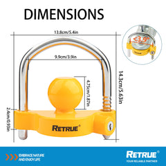 RETRUE coupler lock with bright yellow finish enhances visibility and deterrence.