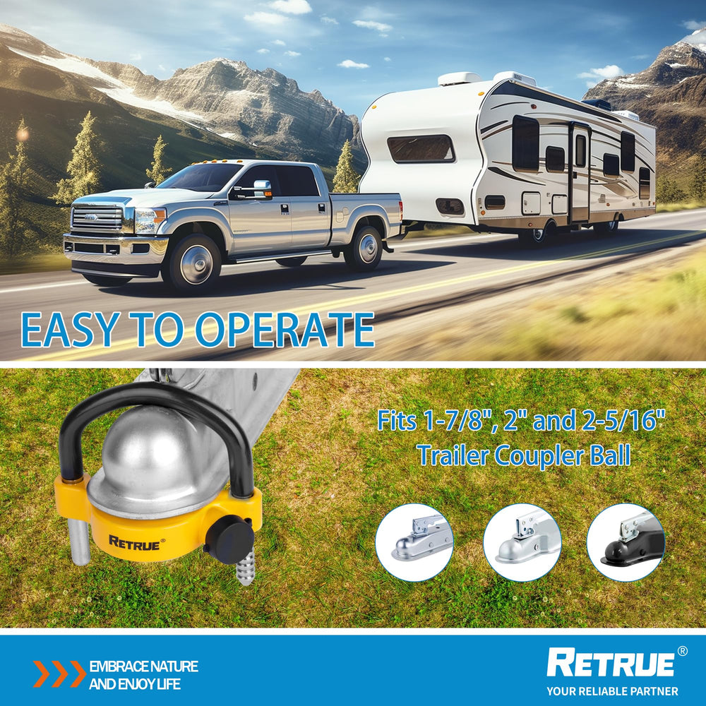RETRUE yellow trailer lock with high visibility for security
