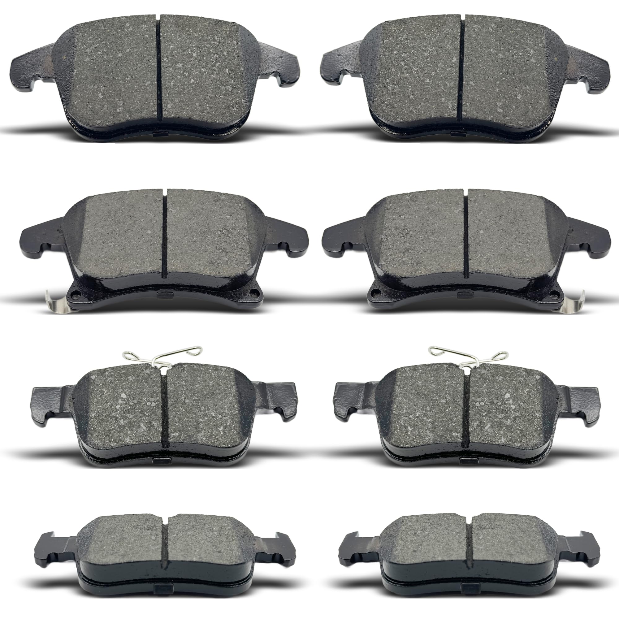 RevivaParts front-rear ceramic brake pads eight-piece set for Ford Fusion and Lincoln MKZ improve braking and reduce dust.