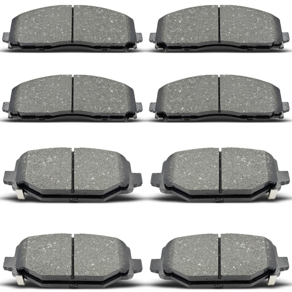 RevivaParts front and rear ceramic brake pads eight-piece set ready for installation