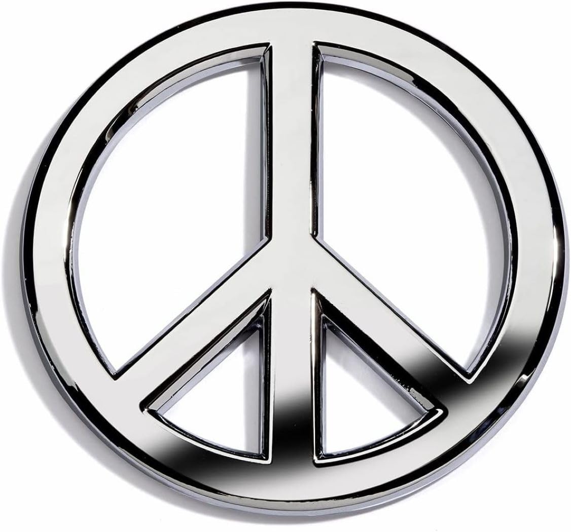 Revolution Car Badges classic chrome peace sign logo on vehicle exterior with durable, stylish appeal.