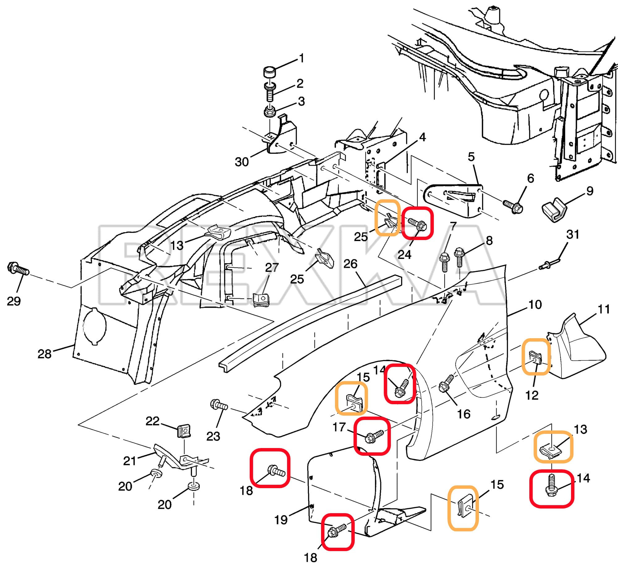 Rexka Chevrolet Camaro wheelwell assembly hardware kit