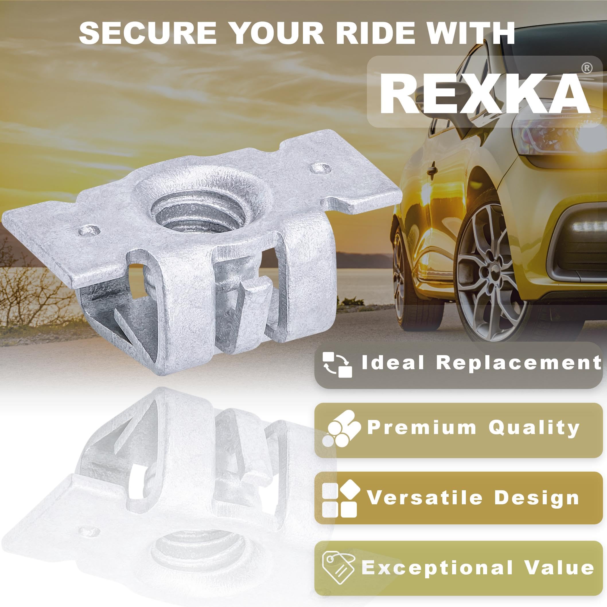 Rexka dog-point tapping screws for quick bumper alignment.