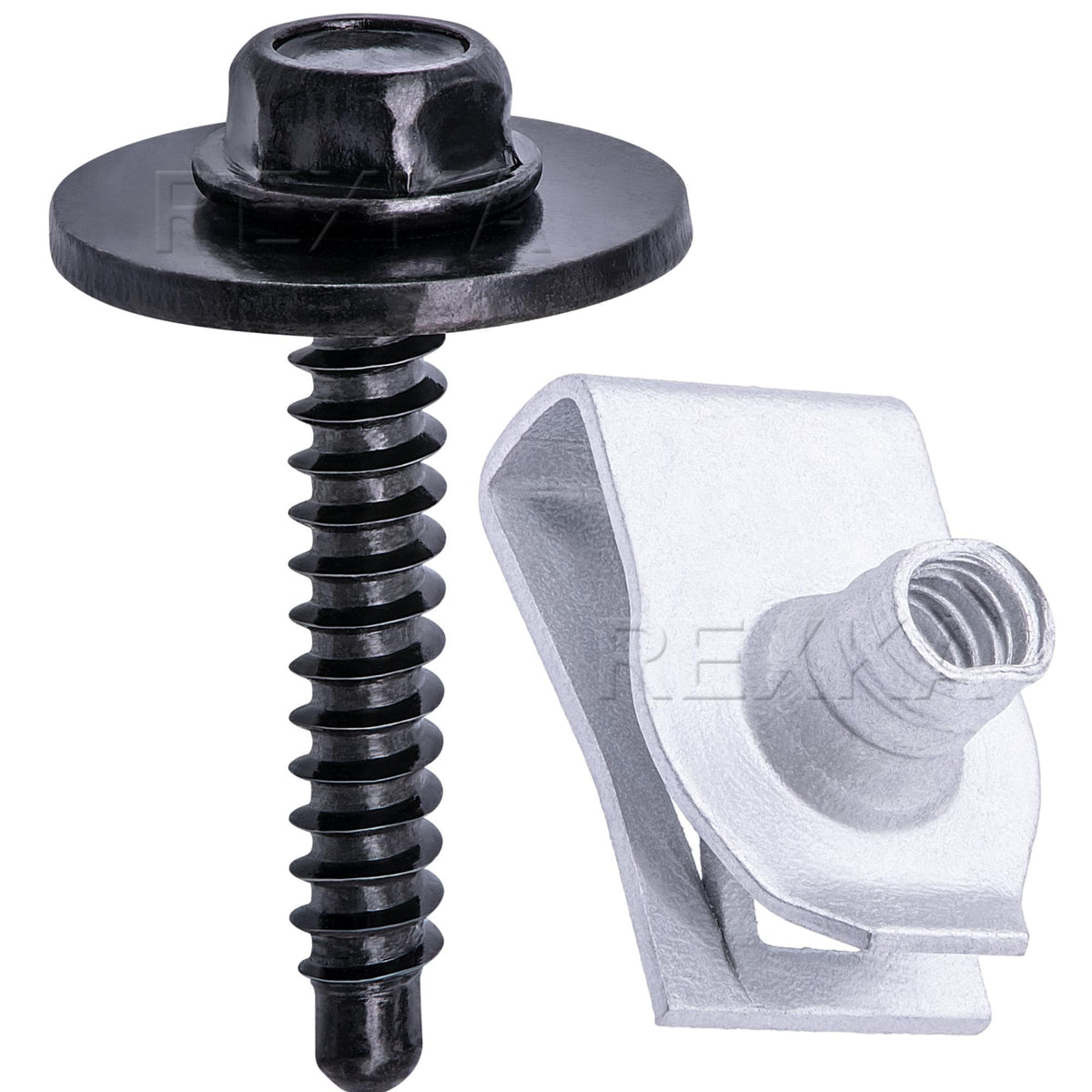 Rexka U-nuts kit with 20 extruded nuts for secure automotive panel fastenings.