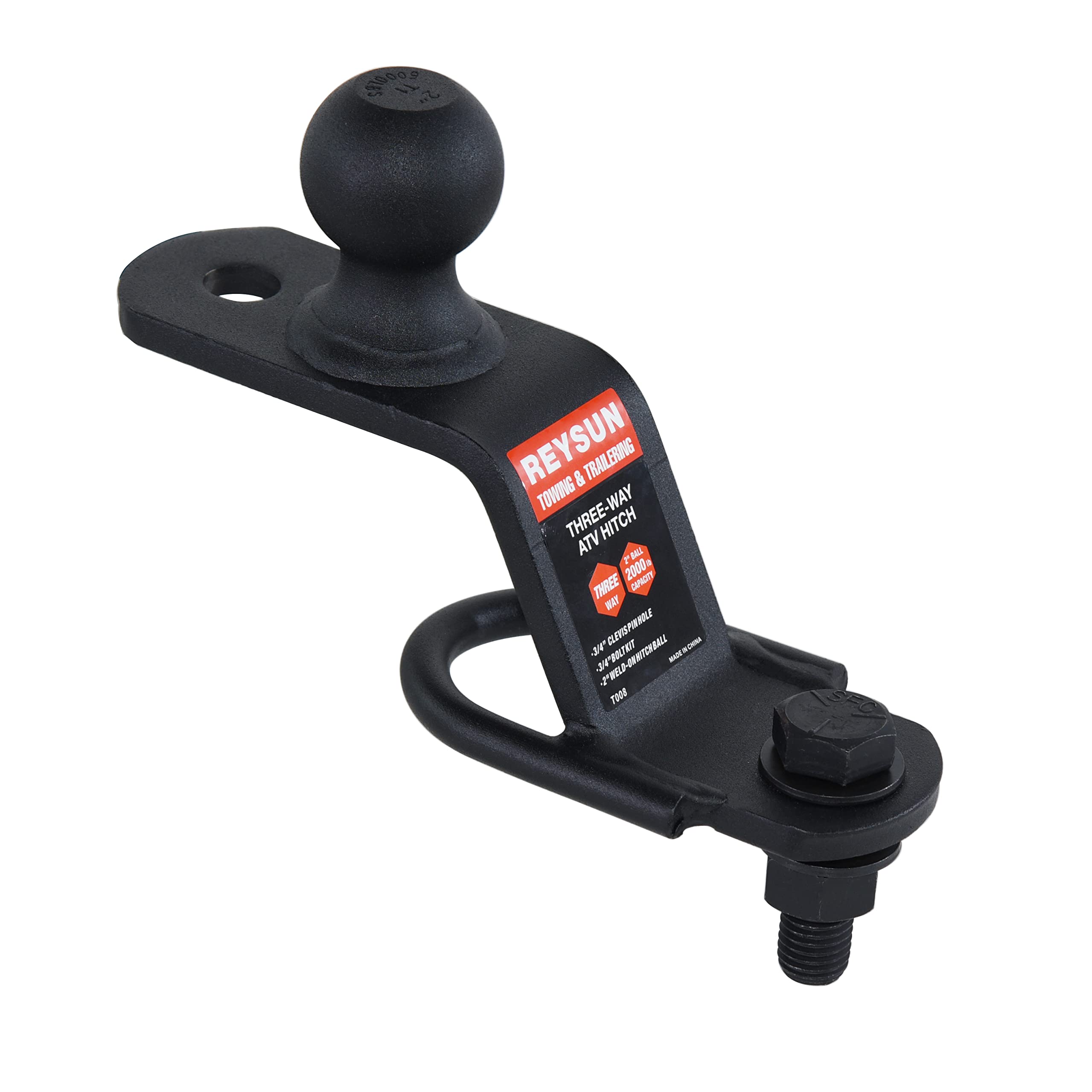 REYSUN 3-in-1 ATV/UTV hitch adapter clevis-hole provides versatile mounting options.