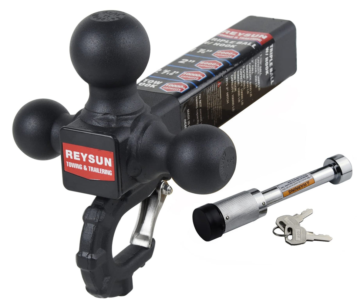REYSUN 864011L tri-ball mount in matte black for versatile heavy-duty towing