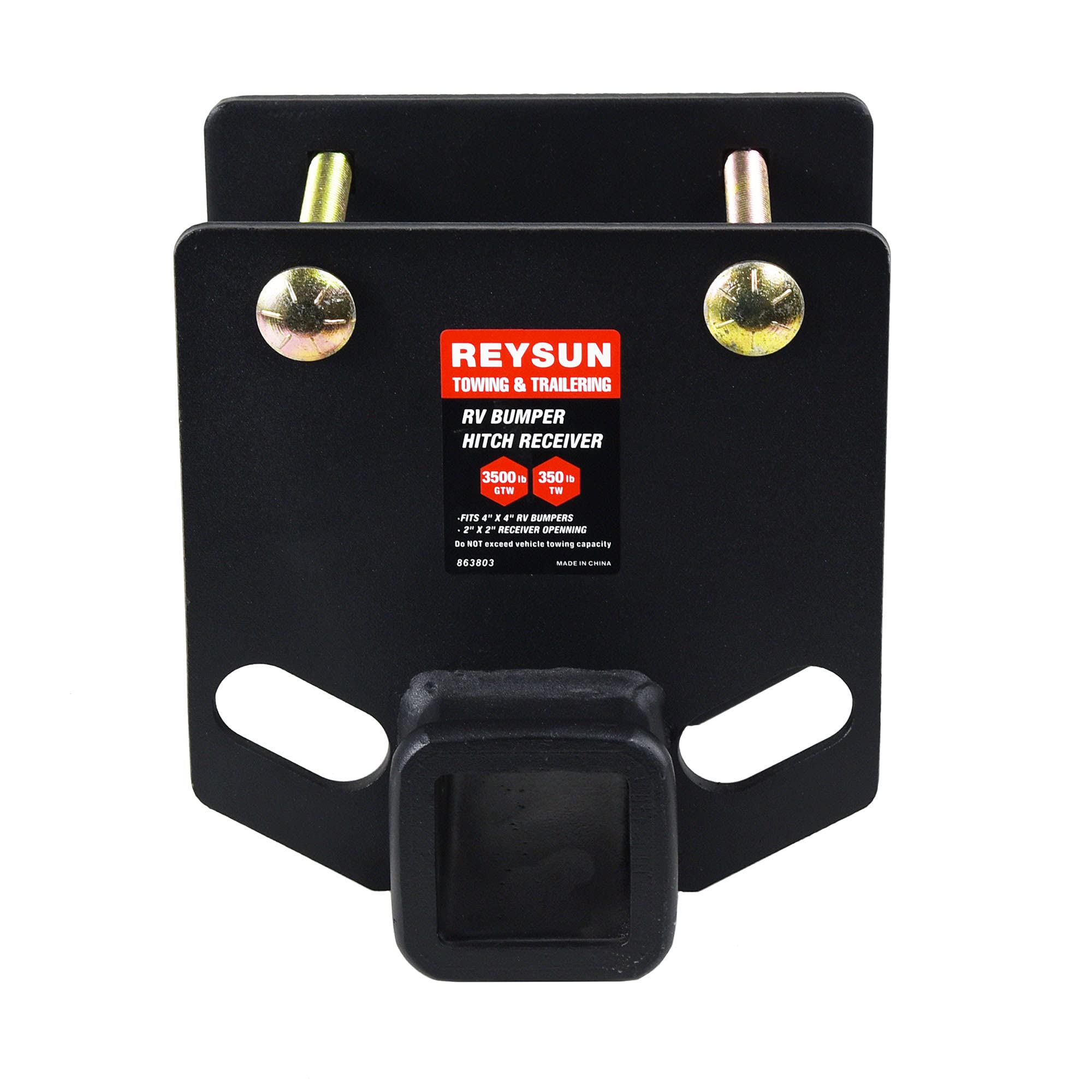 REYSUN bumper hitch 2-inch receiver close-up showing accessory mounting capability.