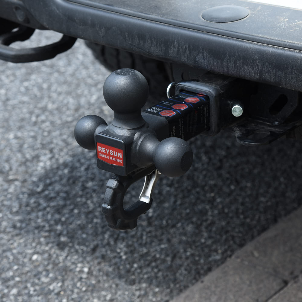 REYSUN tri-ball hitch close-up showing forged steel finish.