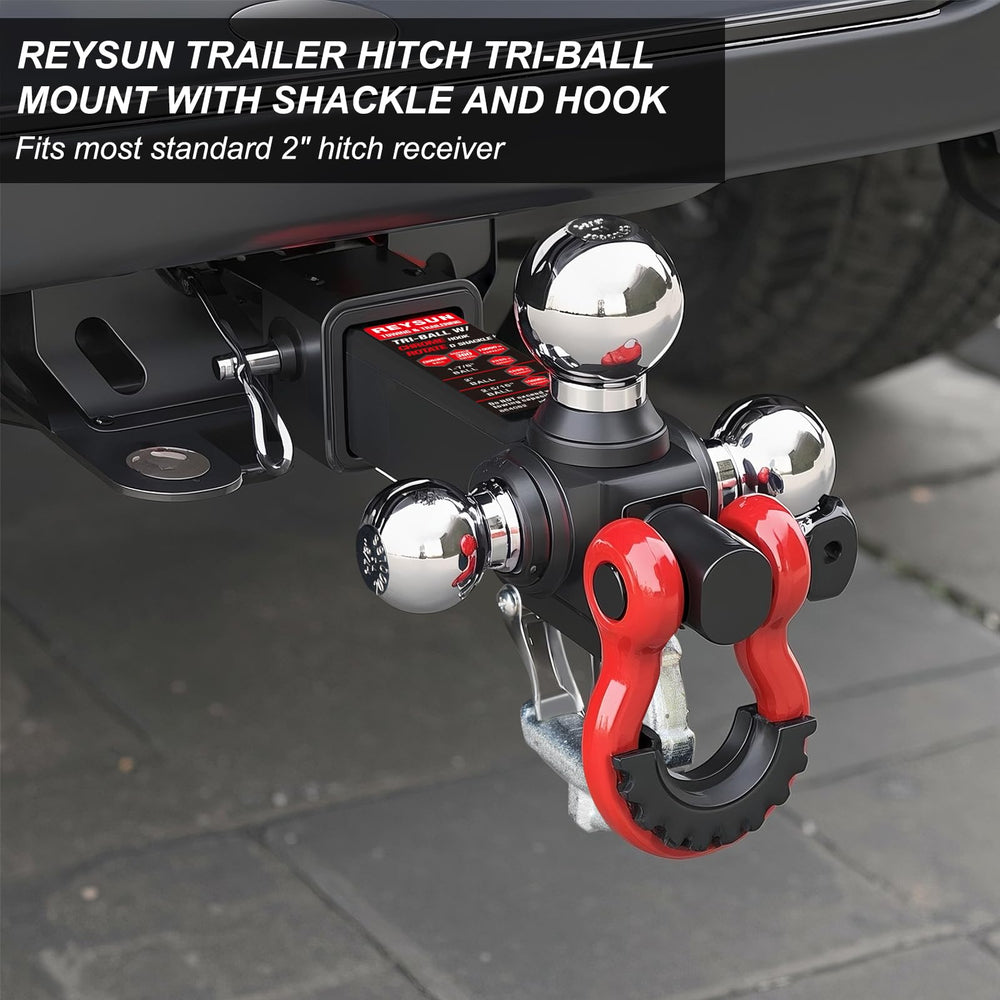 REYSUN chrome trailer balls highlight durability across sizes.
