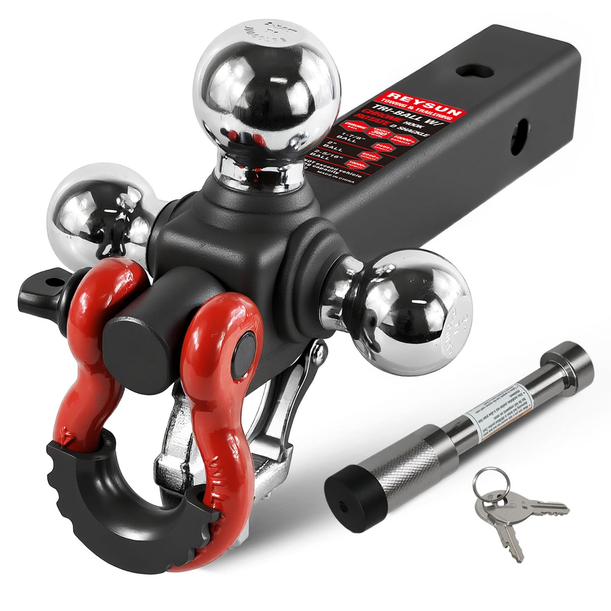 REYSUN tri-ball mount with swivel shackle for versatile towing options.