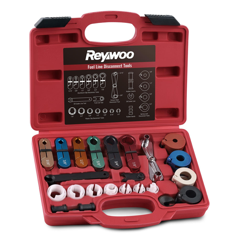 Reywoo 25pc fuel line disconnect tools in case for portable organization.