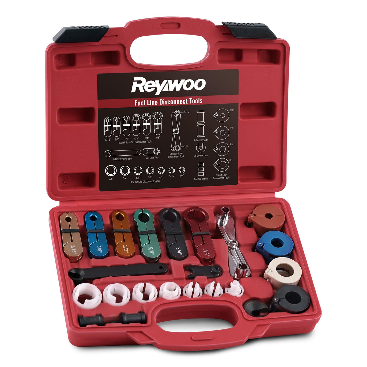 Reywoo 25pc fuel line disconnect tools in case for portable organization.