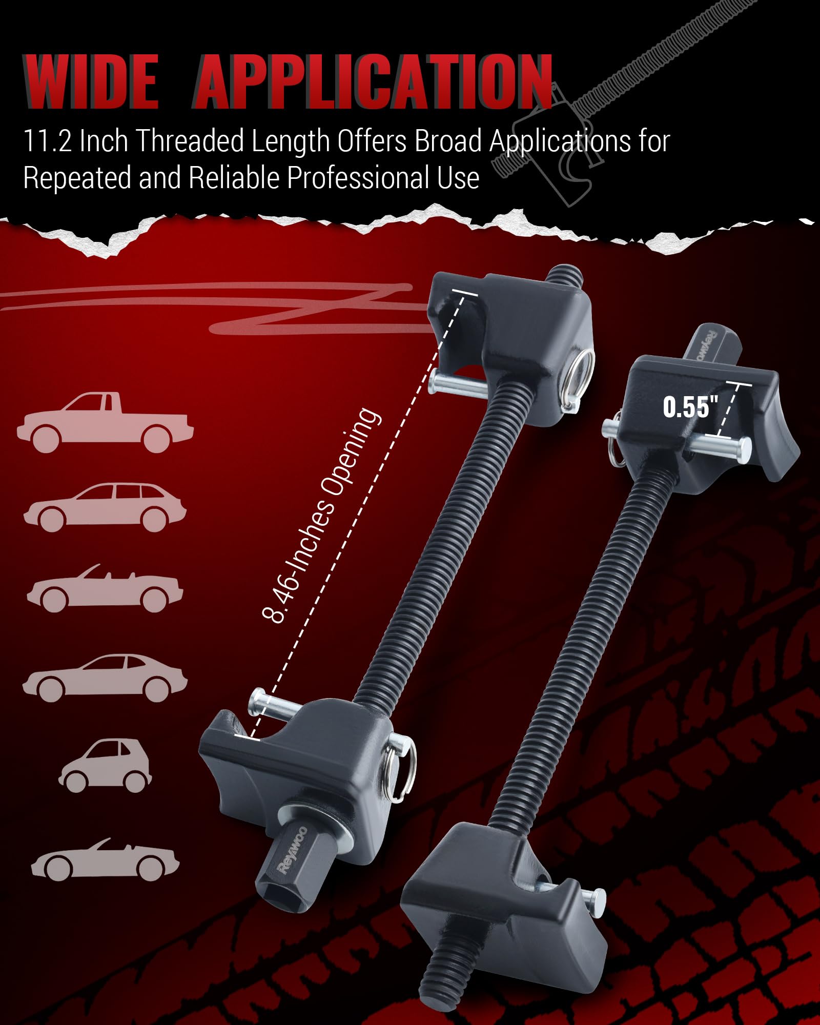 Reywoo coil spring compressor on vehicle demonstrates on-car compression.