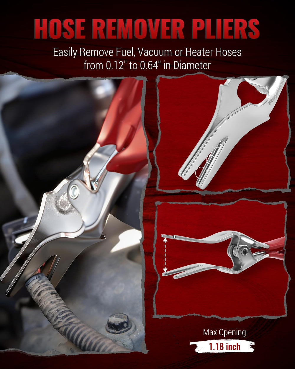 Reywoo hose remover pliers reaching tight spaces during radiator hose work