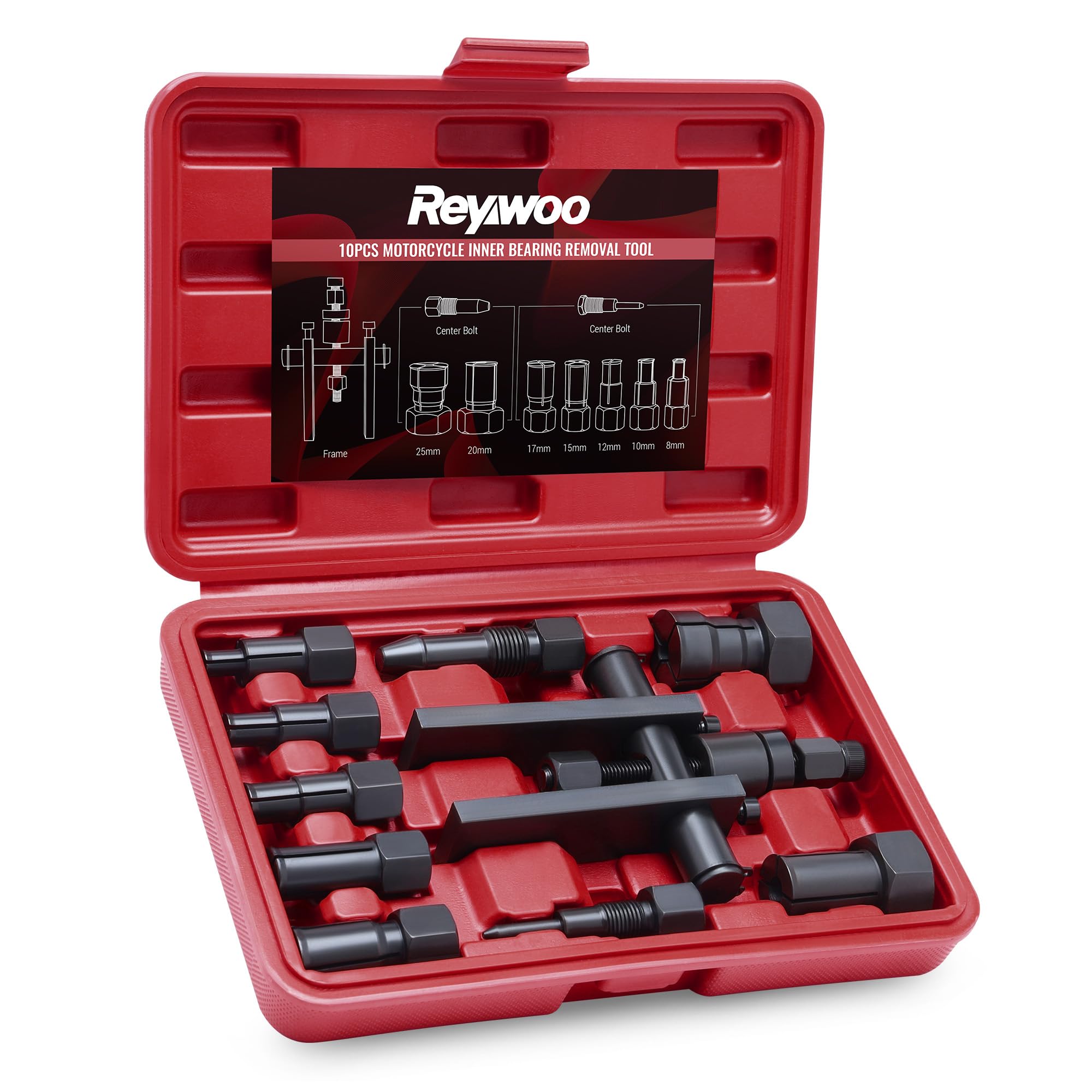 Reywoo motorcycle bearing puller set with 8-25mm range for clean blind bearing removal