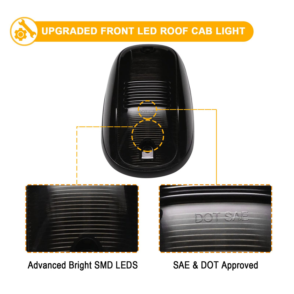 R&F Auto smoked cab marker lights feature durable PC plastic for scratch resistance.