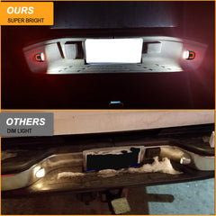 R&F Auto red U-shaped license plate light IP67 waterproof for all-weather use.