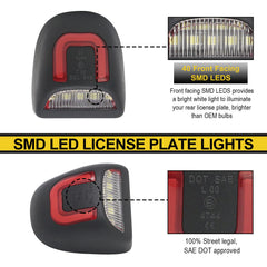 R&F Auto red U-shaped license plate light with plug-and-play installation.