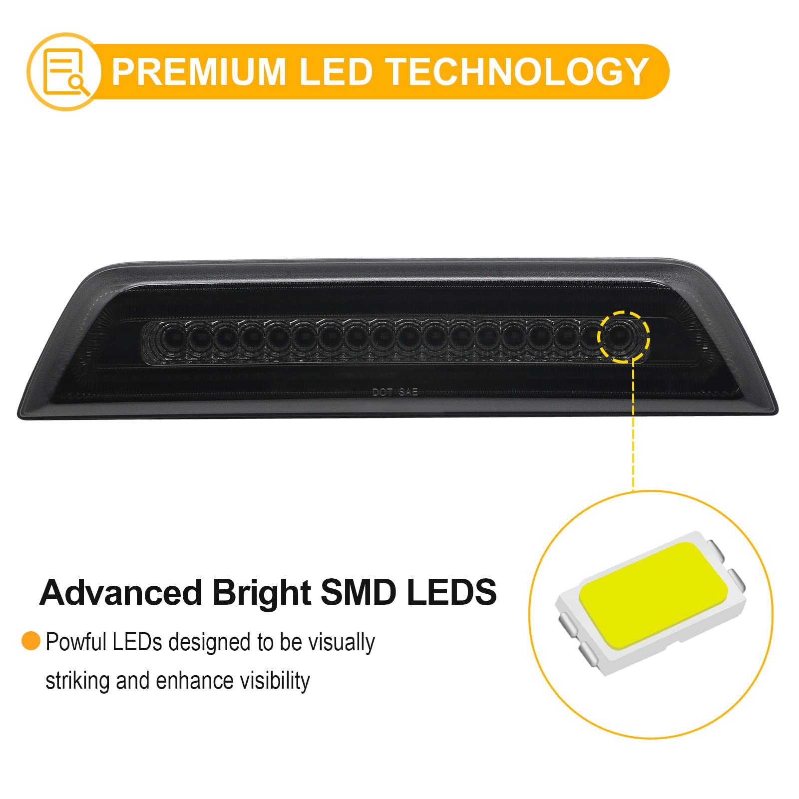 Close-up of smoked lens with LED glow for modern high-contrast signaling