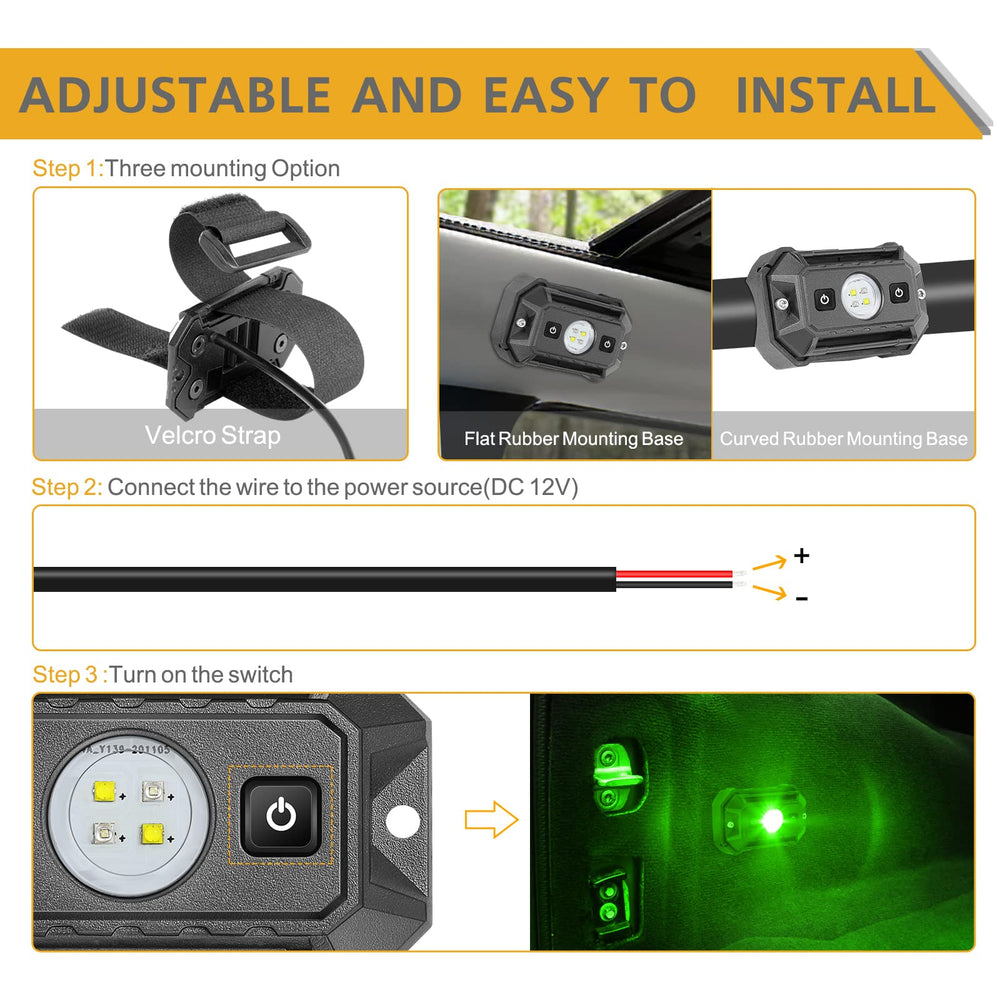 Rfroad Lighting easy installation with Velcro strap and mounting pads
