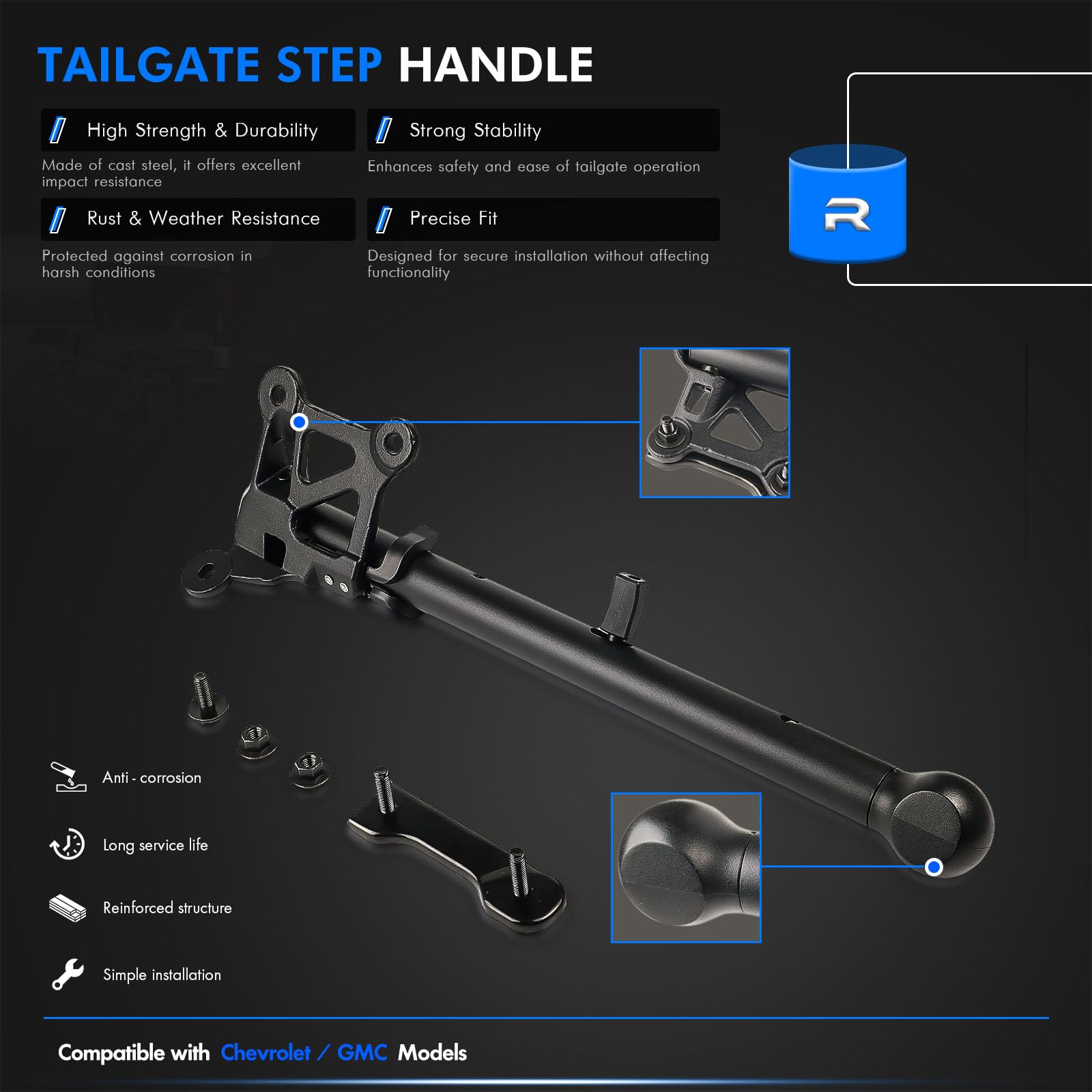 RHAOCZIYAUTO cold-rolled steel tailgate handle shows strong construction
