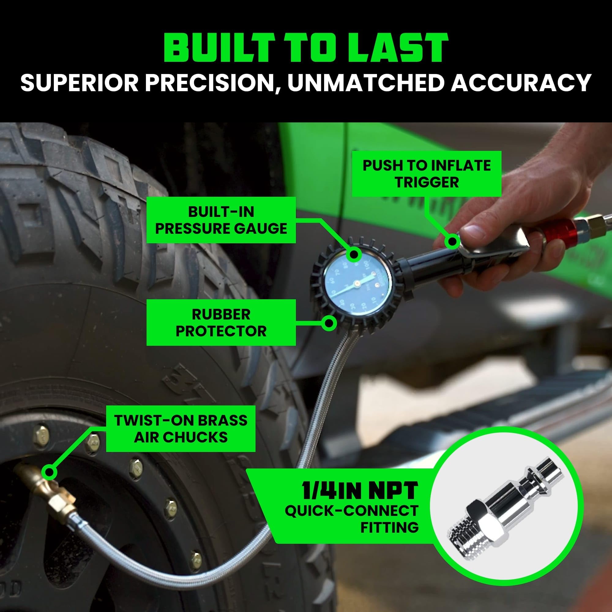 3-in-1 tool used for inflating, checking, and bleeding tire pressure