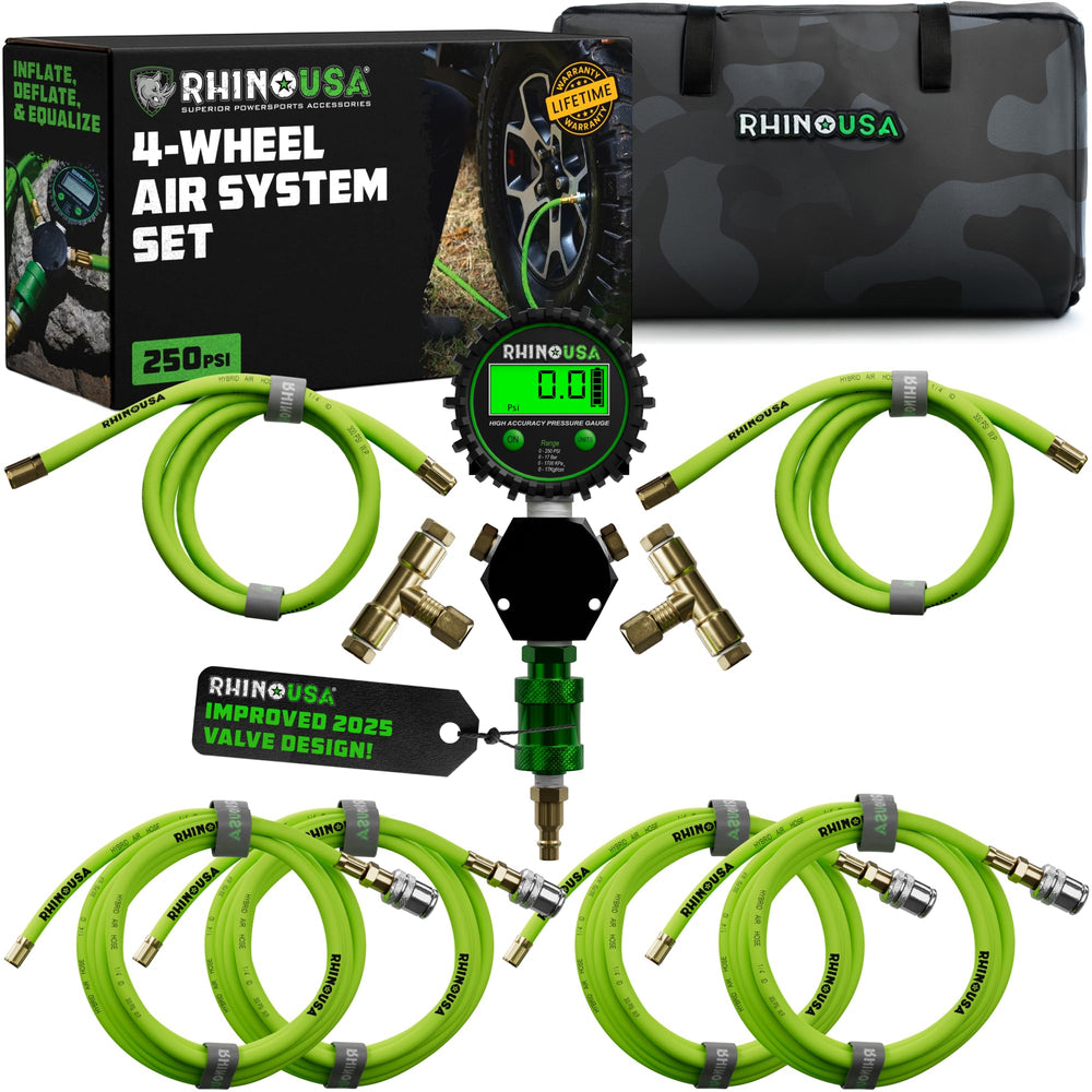 Rhino USA 4-tire system front view showing quick-inflate setup for cars and trucks