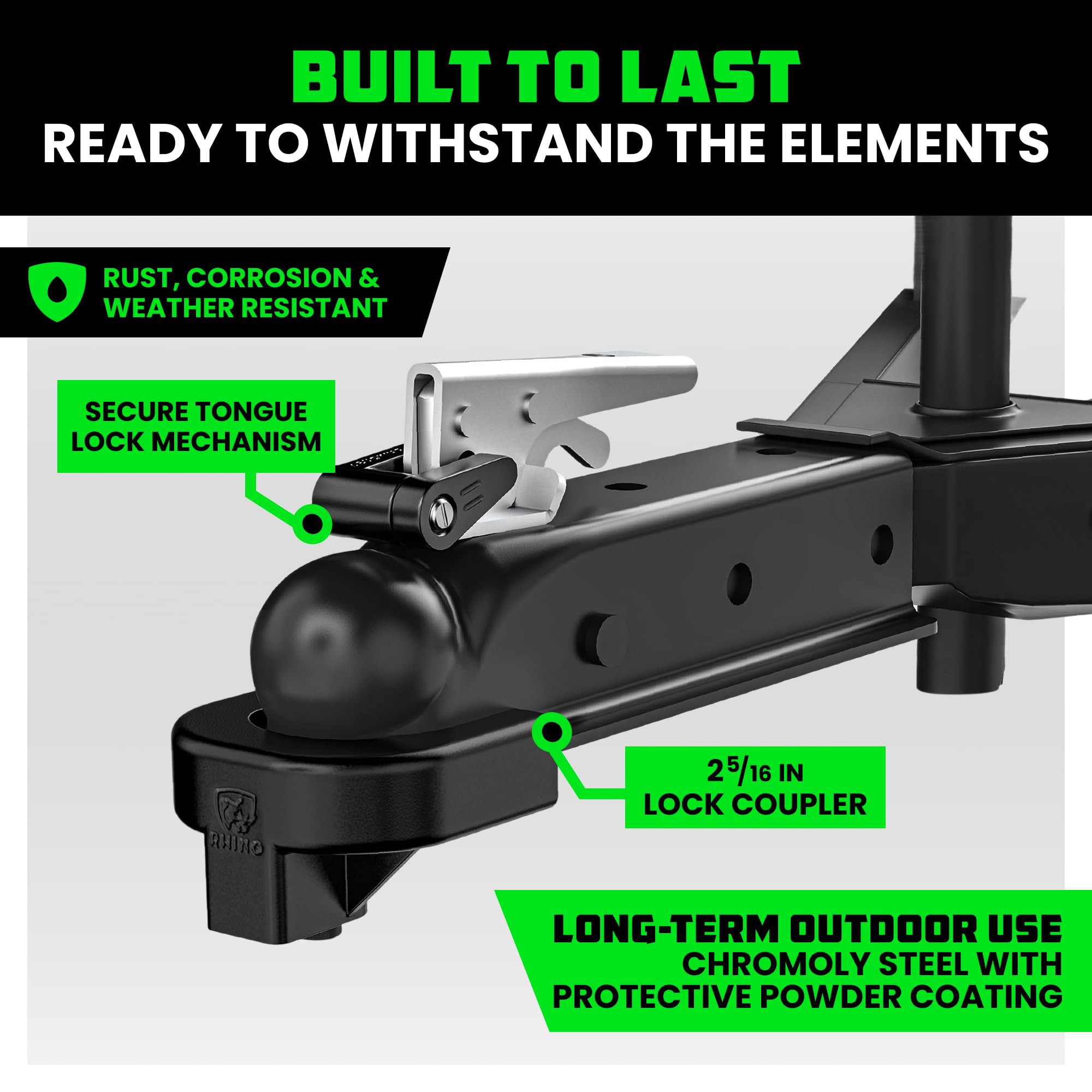 Rhino USA A-Frame coupler lock 2-5-16 inch mounted on trailer hitch.