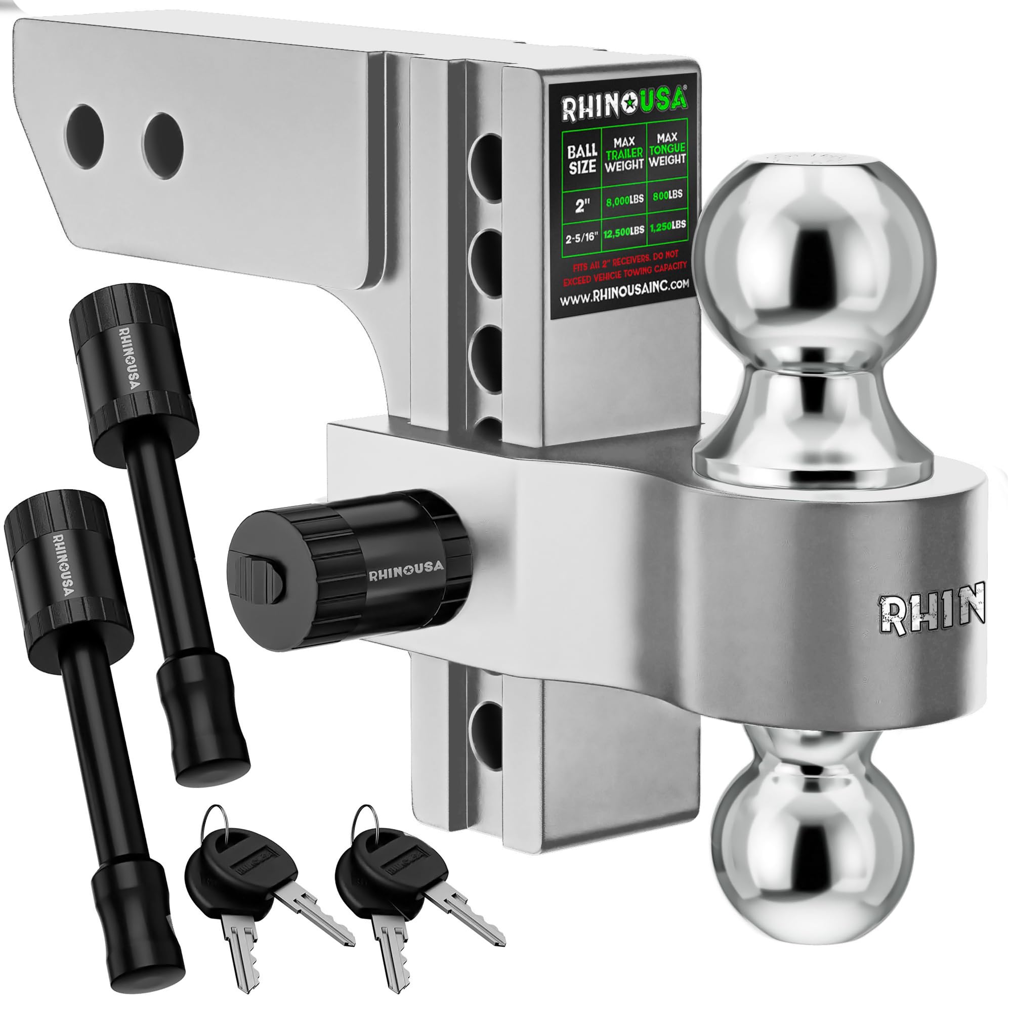 Rhino USA adjustable trailer hitch with a 6-inch drop for level towing.