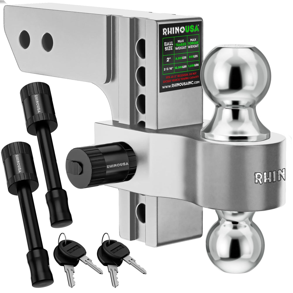 Rhino USA adjustable trailer hitch with a 6-inch drop for level towing.