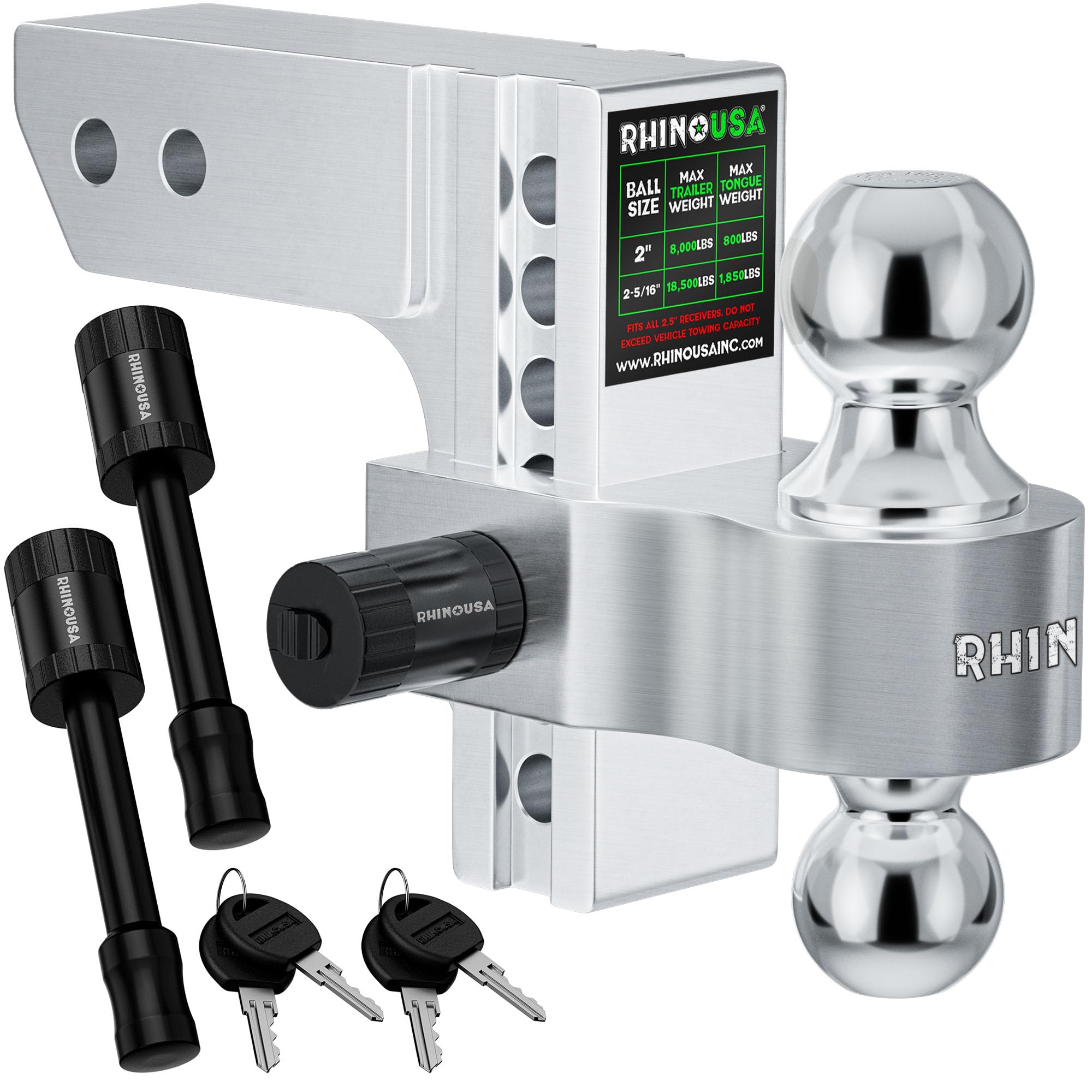 Rhino USA adjustable trailer hitch with 8-inch drop for level hauling