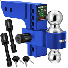 Rhino USA adjustable hitch blue with 6-inch drop for level towing on trucks.