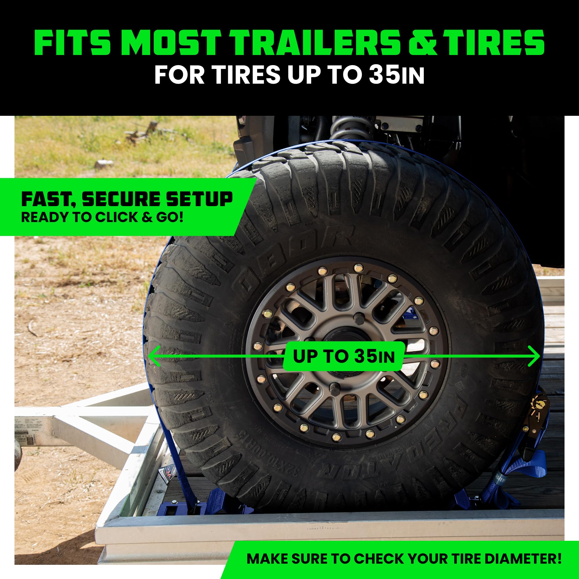 Rhino USA blue ratchet straps provide tight, adjustable tension.