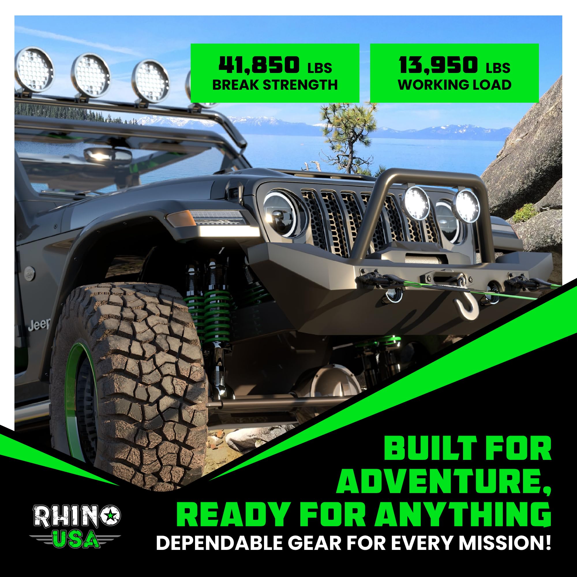 Rhino USA compatible with most aftermarket bumpers and universal mounts.