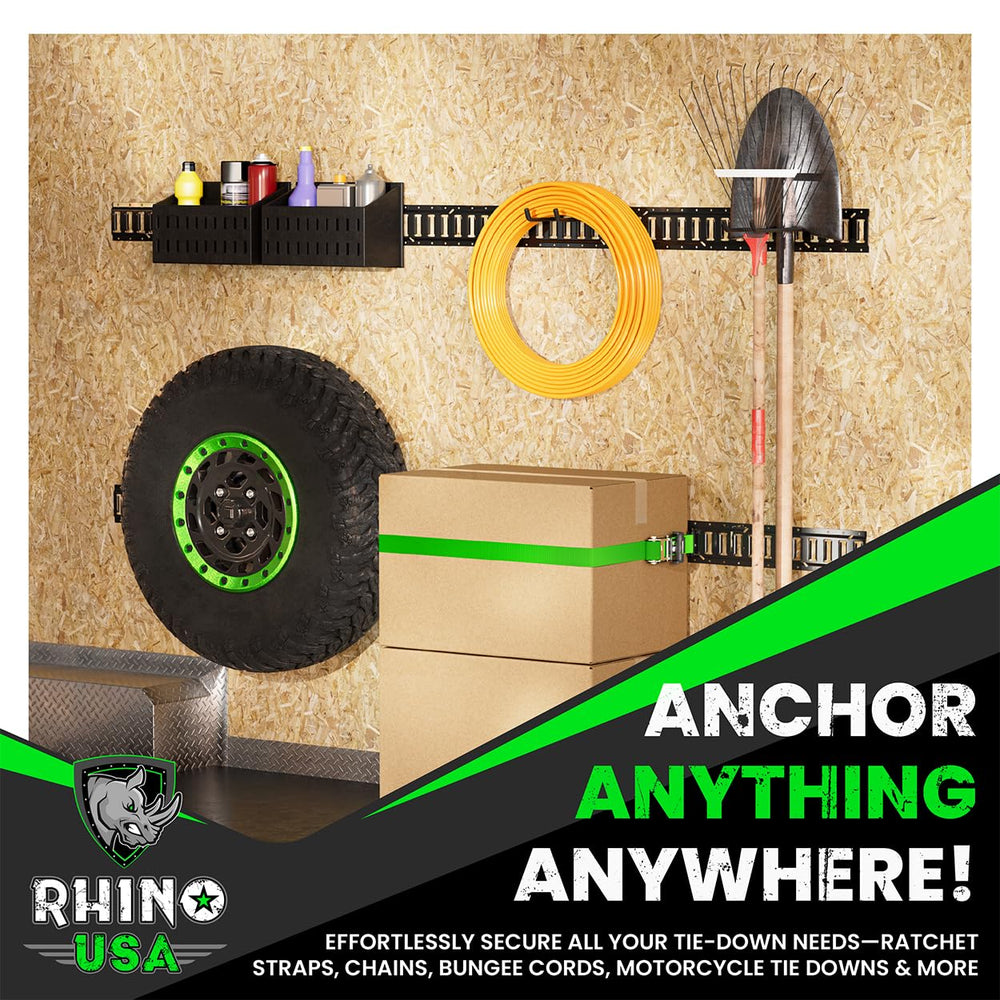 Rhino USA cargo secured example with rails and straps mid-journey.