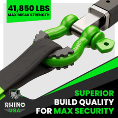 Rhino USA chromoly steel shackle with rust-resistant coating for all weather use.